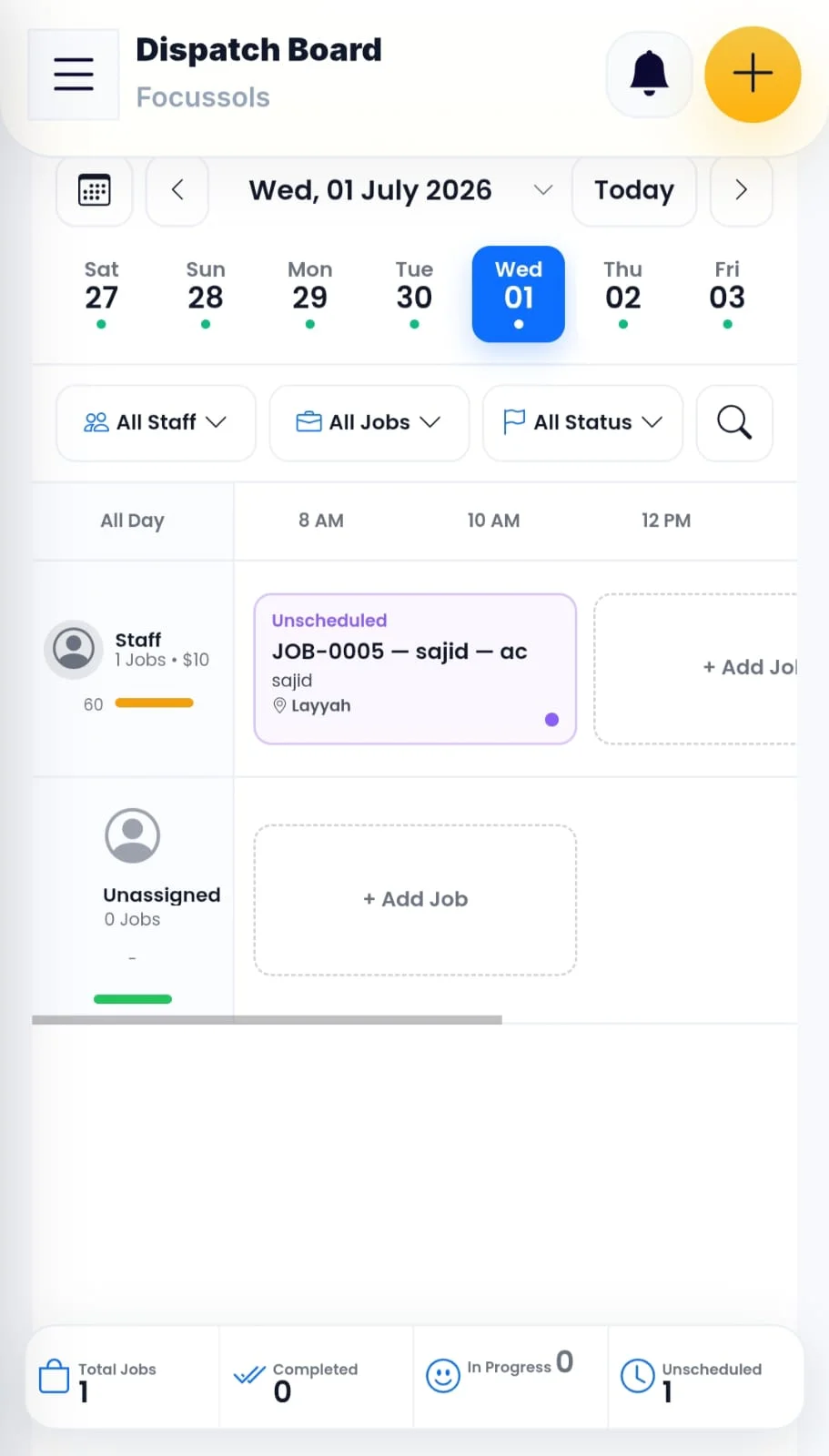 MR TRADY jobs management mobile application screen