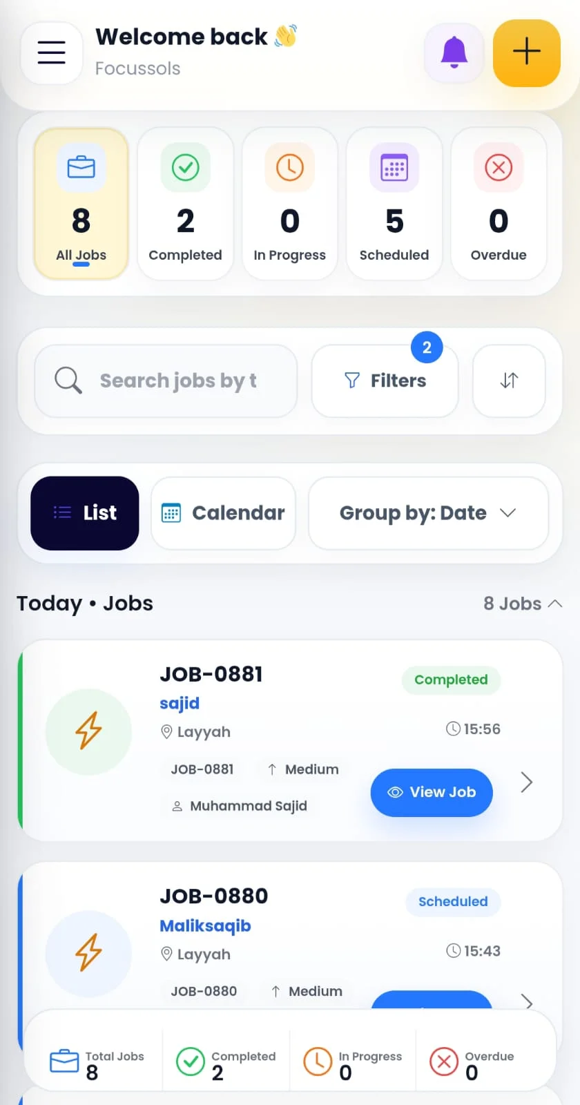MR TRADY scheduling mobile application screen