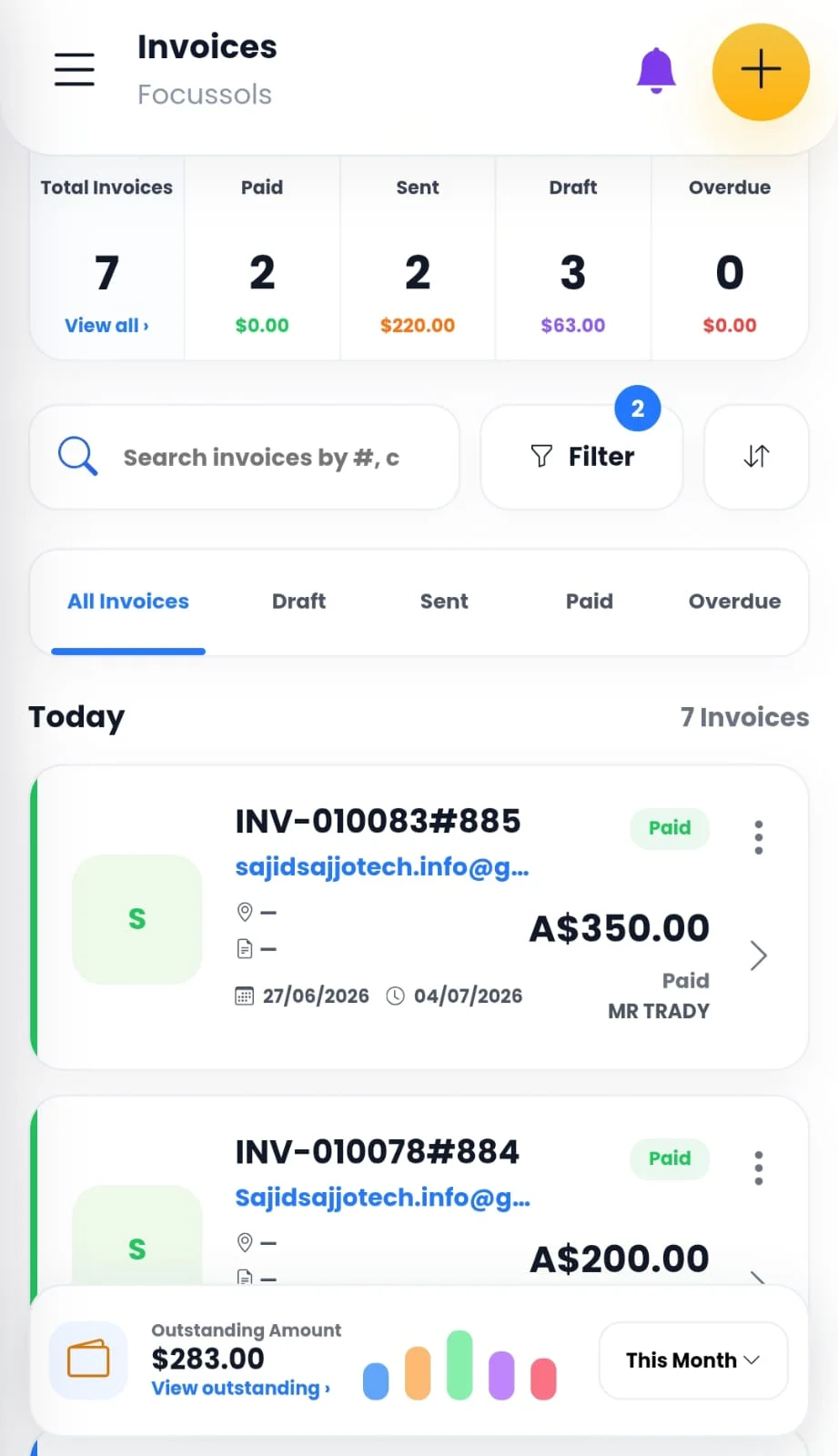 MR TRADY quotes and invoices mobile application screen